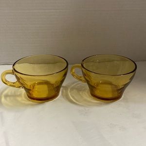 Vintage Italian Vitrosax Amber Glass Coffee Tea Mugs Cups 1970’s  Lot of 2